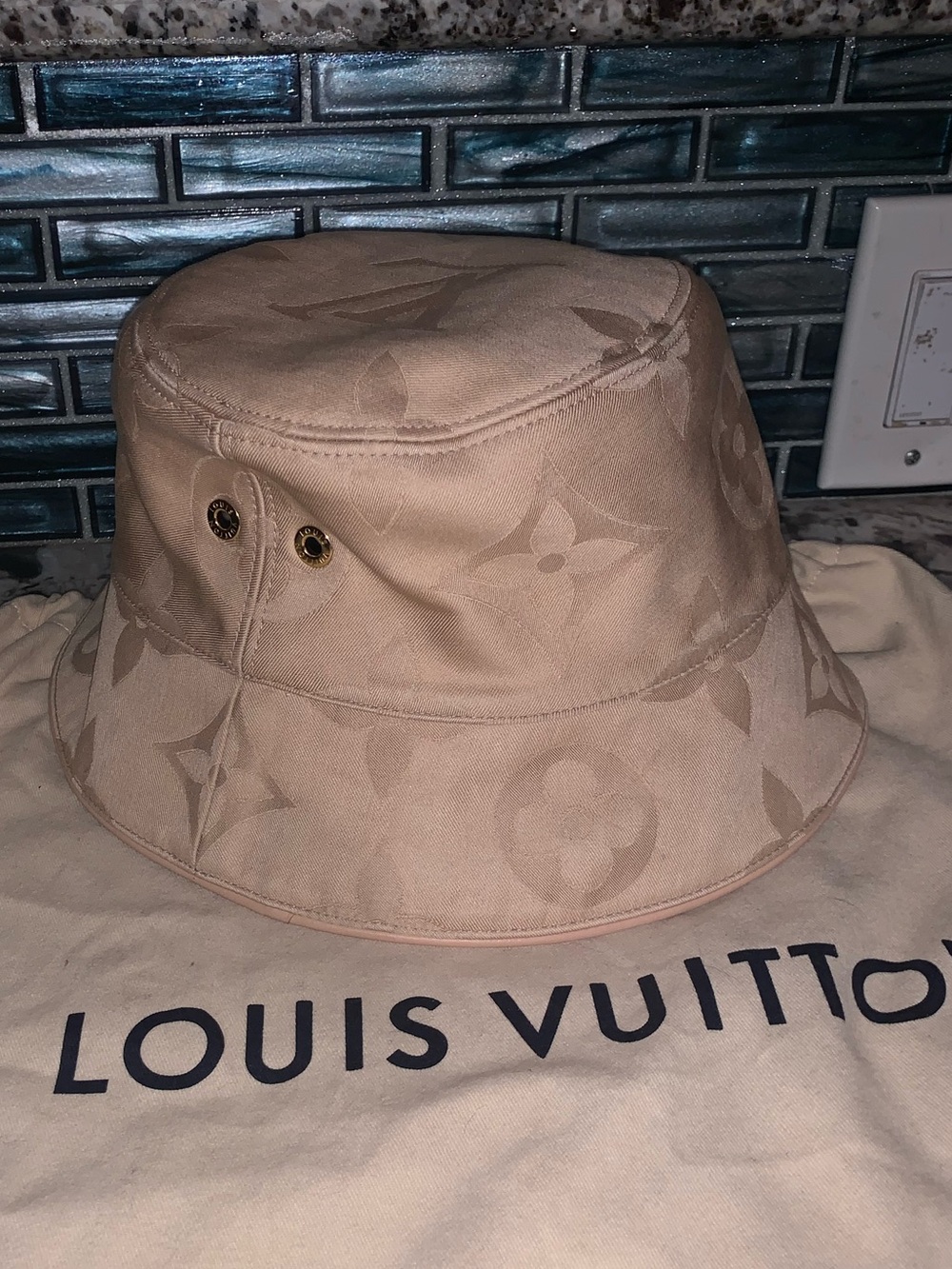 Louis Vuitton Beige Monogram Jacquard Bucket Hat Reversible